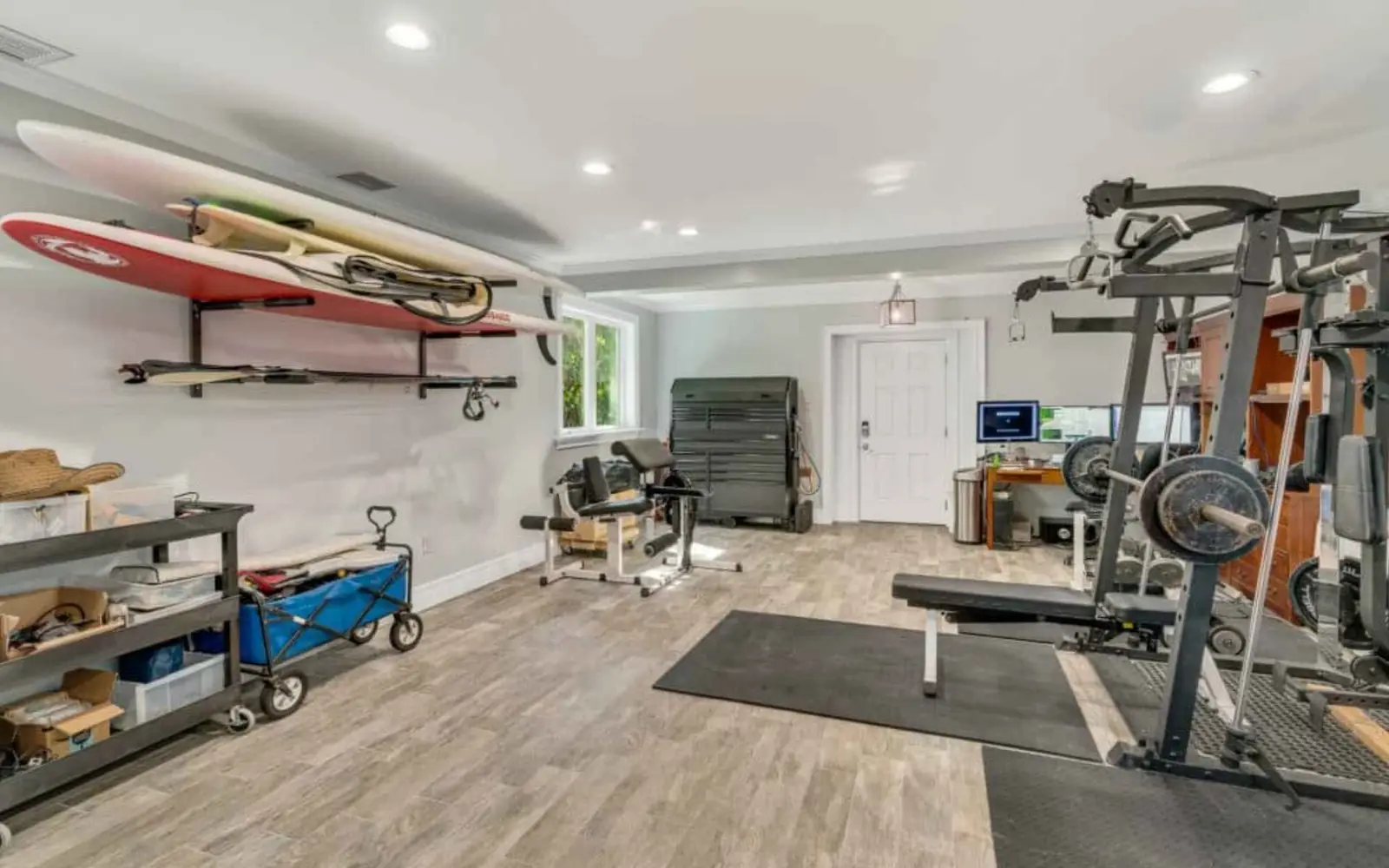 Garage converted to a home office, gym or studio